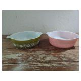 Two Pyrex Kitchenware Casserole Dishes With Floral Patterns
