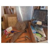 Assorted Workshop Tools, Saw Blades, and Hardware