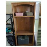 Oak Finish Wooden Bookshelf with Contents