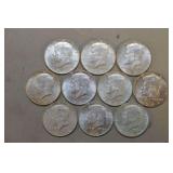 Ten Uncirculated 1964 Kennedy 90% Silver Half Dollars,