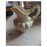 Ceramic Pitcher with Floral Decal and Embossed Accents