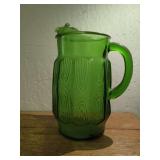 Forest Green Pressed Glass Pitcher with Arch Motif