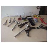 Assorted Hand Tools, Ratchets, Sockets, and Laser Level