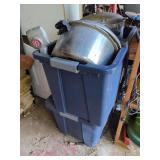 Assorted Pressure Cookers in Storage Tote