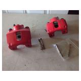 Pair of Red Painted Automotive Brake Calipers with Hardware