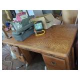 Oak Double Pedestal Desk with Brass Tone Hardware