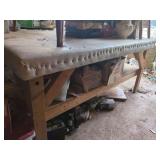 Custom Wooden Work Table with Upholstered Surface and Lower Shelf