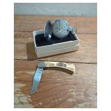 Maxi Swiss Made Quartz Pocket Watch and Barlow Stainless USA Folding Knife Set
