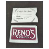 Reno's Roadhouse 25 Dollar Gift Card with Sleeve