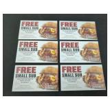 Penn Station East Coast Subs Free Small Sub Promotional Coupon Cards Lot of 6