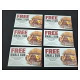 Lot of 6 Penn Station East Coast Subs Free Small Sub Promotional Cards