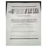 Fox Total Car Care Gift Certificate for Wheel Alignment