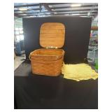 Red-Man Woven Wooden Picnic Basket with Hinged Lid and Textiles