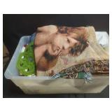 Textile Bundle Featuring Woven Tapestry, Plaid Linens, and Assorted Fabrics