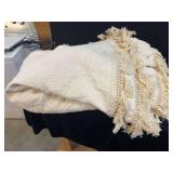 Cream Woven Textile Bedspread with Fringe Trim