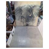 Large Elephant Head Canvas Painting with Multiple White Display Panels