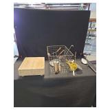 Kitchenware Assortment with Wood Block and Wire Basket