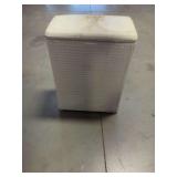 White Woven Plastic Laundry Hamper with Hinged Lid