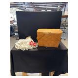 Longaberger Handwoven Wooden Basket with Lid and Linens