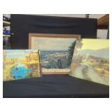Three Framed and Unframed Prints Featuring Landscape and Tourist Attraction Scenes