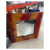 Large Square Wall Mirror with Red and Gold Finished Wooden Frame