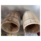 Two Wooden Barrel Containers with Metal Hoops