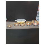 Glassware Serving Set Featuring Fruit Motif Bowls and Divided Casserole Dish