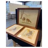 Set of Three Framed Wildlife Art Prints by Phil Prentice and White-Tailed Deer Depiction