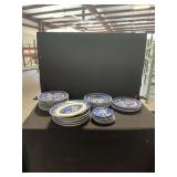 Blue Willow Ceramic Dinnerware Service Set with Multiple Plate Sizes and Divided Platters