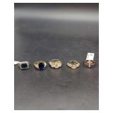 Group of Five Assorted Rings with Gemstone Details