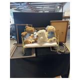 OshKosh B'Gosh Plush Bears, Stuffed Cat, Doll, Metal Doll Bed, and Picture Frames