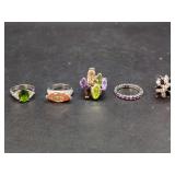 Group of Five Gemstone and Diamond Accent Rings