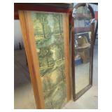 Wooden Framed Wall Mirror and Four-Panel Landscape Print
