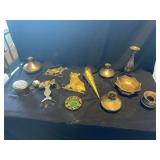 Assorted Brass and Metal Decorative Vessels, Wall Hooks, and Home Accessories