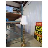 Brass Floor Lamp with White Fabric Shade