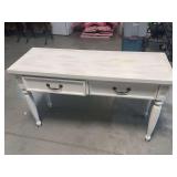 Distressed White Painted Wooden Console Table with Two Drawers