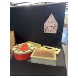 Metal Decorative Clock and Floral Tin Containers