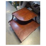 Two Tier Wooden Step End Table with Scalloped Edge