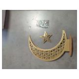 Gold Metal Laser-Cut Crescent Moon and Star Decor with LED String Lights