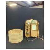 Wooden Wall Telephone and Bamboo Food Steamer Set