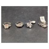 Set of Four Silver-Tone Rings with Cubic Zirconia Stones