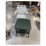 Aluminum Webbed Lawn Chair and Woven Tiered Table