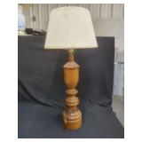 Turned Wood Table Lamp with Pleated Shade