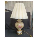 Ceramic Table Lamp with Floral Motif and Pleated Shade
