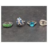 Four-Piece Fashion Ring Set with Colored Stones and Pavé Accents