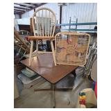 Mixed Furniture and Appliance Grouping including Table, Chair, and Box Fan