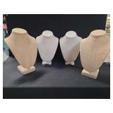 Jewelry Display Fixtures Including Burlap Busts and Wooden Peg Boards