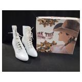 Oak Tree Farms Veil White Silky Lace-Up Boots Size 6.0 with Original Box