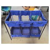 Three-Bag Laundry Sorter with Metal Frame and Blue Mesh Baskets