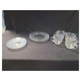 Clear Glass Swirl Pattern Plates and Cups Set